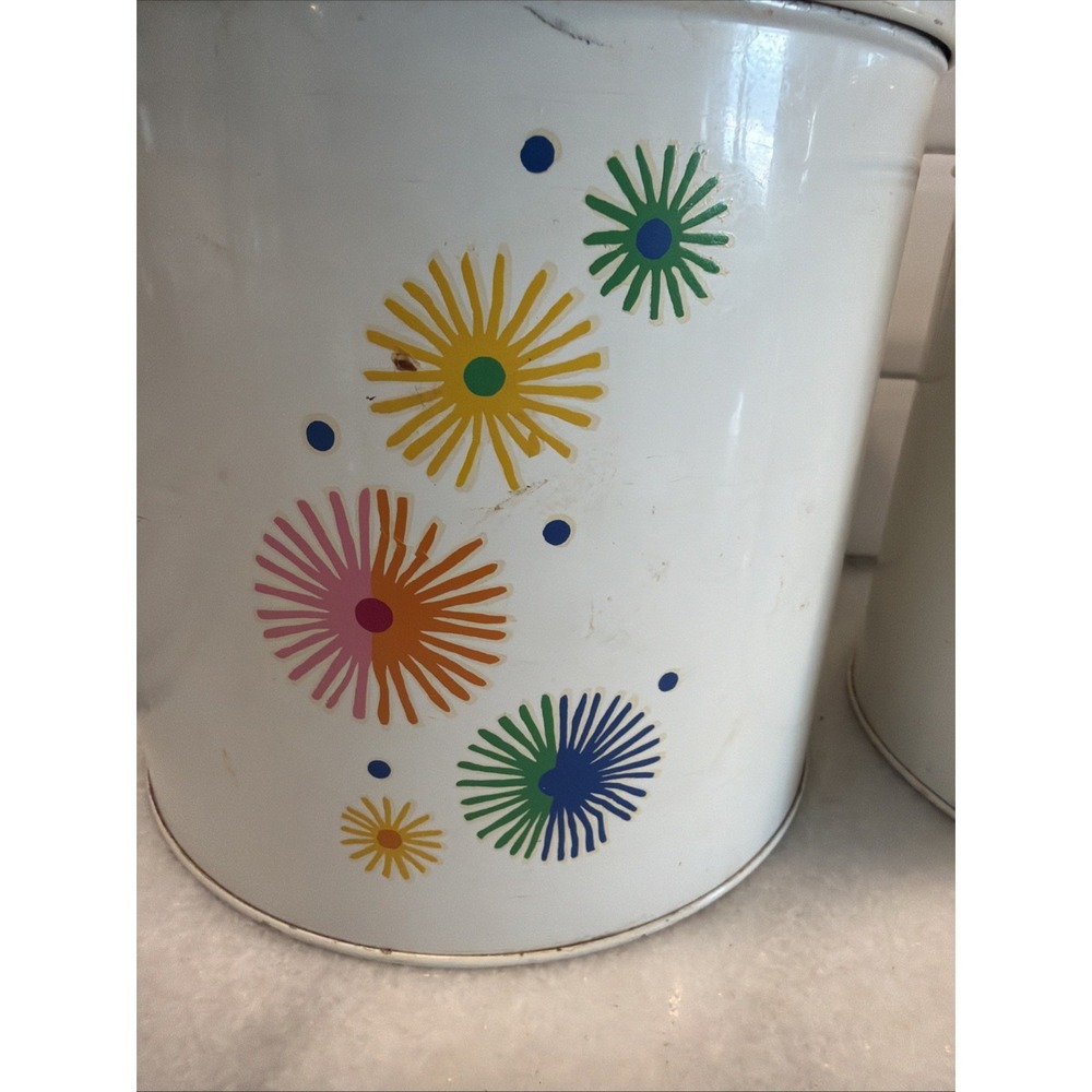 Vintage MCM Atomic Pattern Colorful Metal Canisters GW992 - Picture 2 of 14